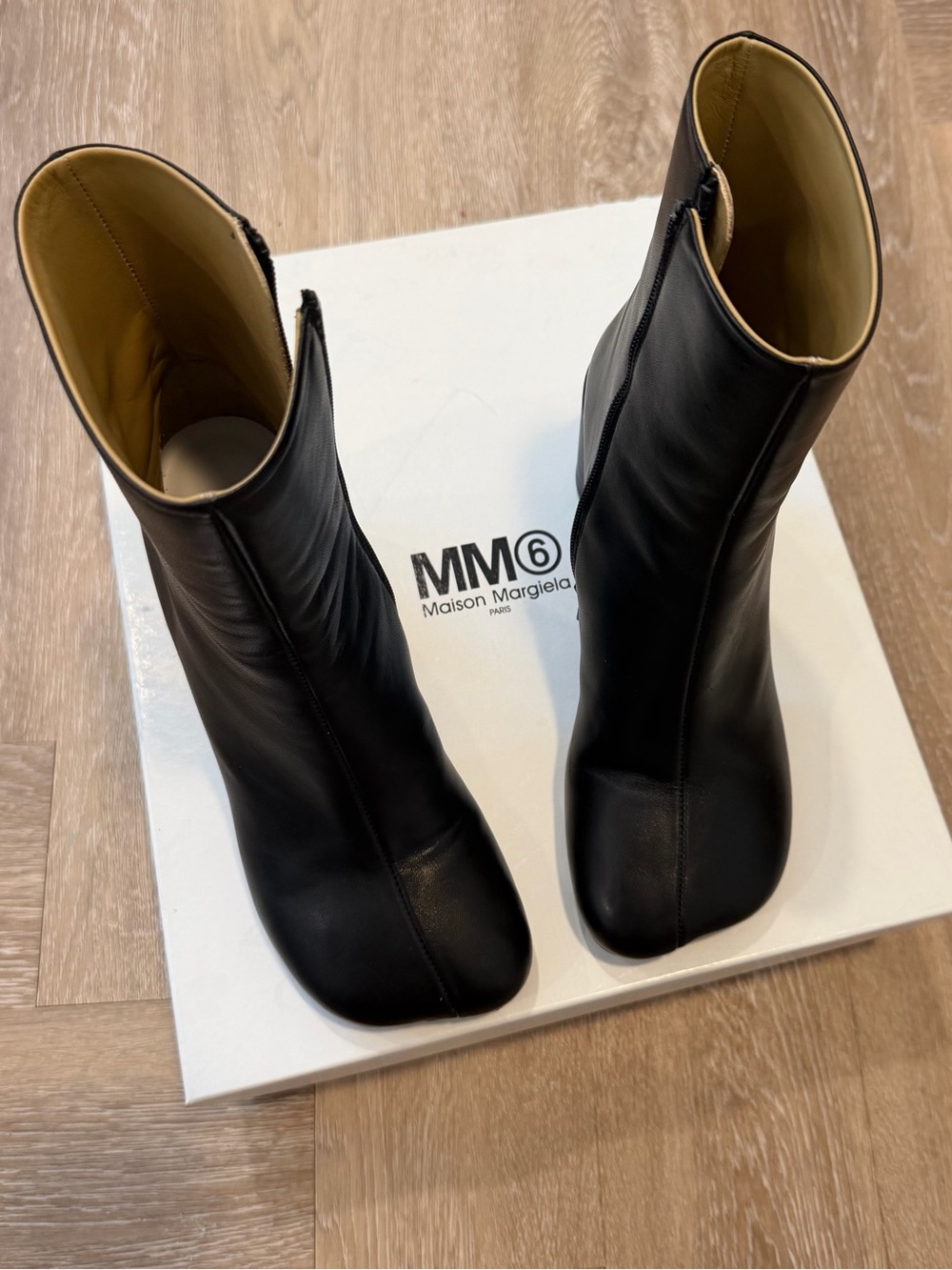 MM6 Maison Martin Margiela Black Leather Anatomic Ankle Boots